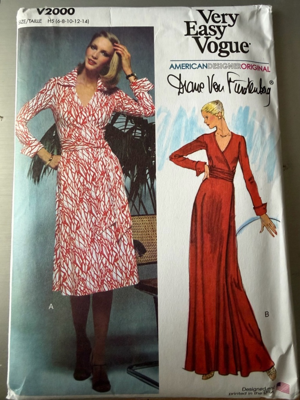 VERY EASY VOGUE V2000 Diane Von Furstenberg Size 6-16 Wrap Dress DVF Uncut